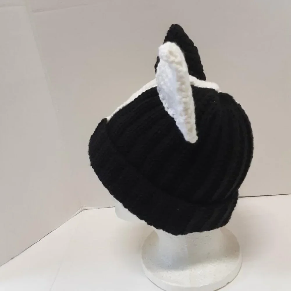 Handmade Crochet Split Color Cat Ear Beanie New - Picture 3 of 7
